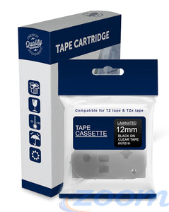 Premium Compatible Brother TZe131, TZ131 Black Text on Clear Laminated Tape