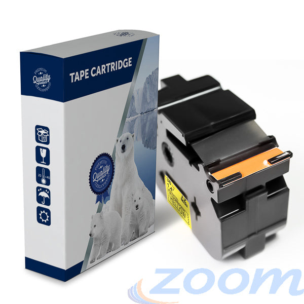 Premium Compatible Brother TZeC61, TZC61 Black Text on Fluorescent Yellow Laminated Tape