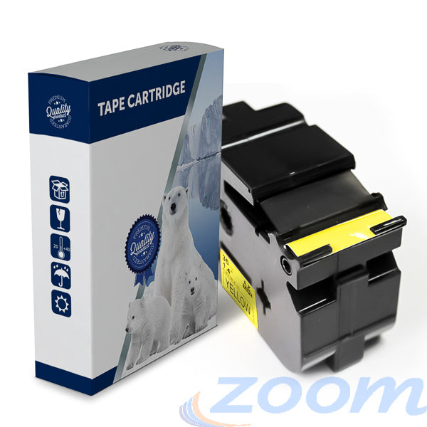 Premium Compatible Brother TZeFX661, TZFX661 Black Text on Flexible ID Yellow Laminated Tape