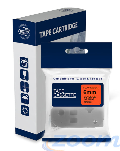Premium Compatible Brother TZeB11, TZB11 Black Text on Fluorescent Orange Laminated Tape