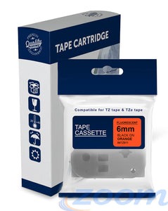 Premium Compatible Brother TZeB11, TZB11 Black Text on Fluorescent Orange Laminated Tape