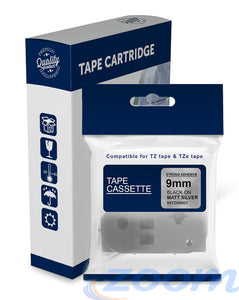 Premium Compatible Brother TZeSM921, TZSM921 Black Text on Strong Adhesive Matt Silver Laminated Tape