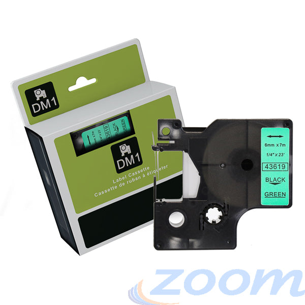 Premium Compatible Dymo SD43619 Black Text on Green Tape