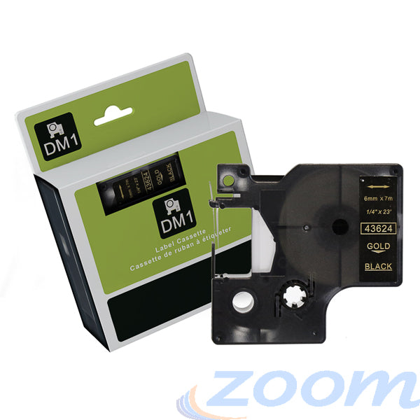 Premium Compatible Dymo SD43624 Gold Text on Black Tape