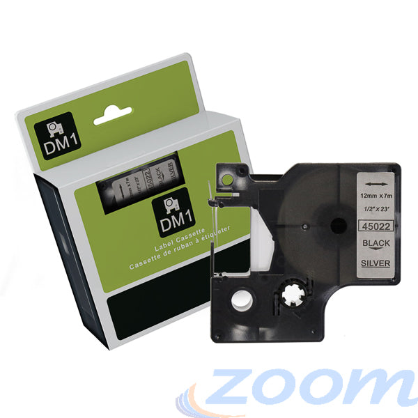 Premium Compatible Dymo SD45022 Black Text on Silver Tape