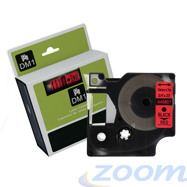 Premium Compatible Dymo SD45807 Black Text on Red Tape