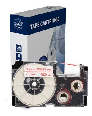 Premium Compatible Casio XR12WER Red Text on White Label Tape