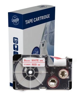 Premium Compatible Casio XR9WER Red Text on White Label Tape