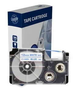 Premium Compatible Casio XR12WEB Blue Text on White Label Tape