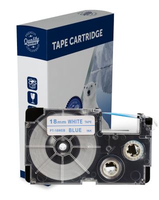 Premium Compatible Casio XR18WEB Blue Text on White Label Tape