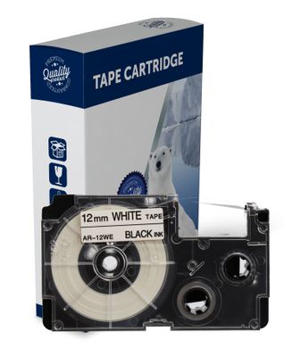 Premium Compatible Casio XR12WE Black Text on White Label Tape