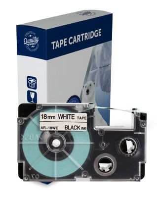 Premium Compatible Casio XR18WE Black Text on White Label Tape