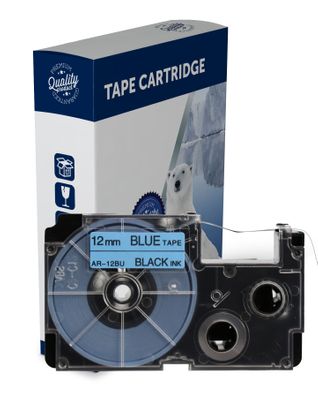 Premium Compatible Casio XR12BU Black Text on Blue Label Tape