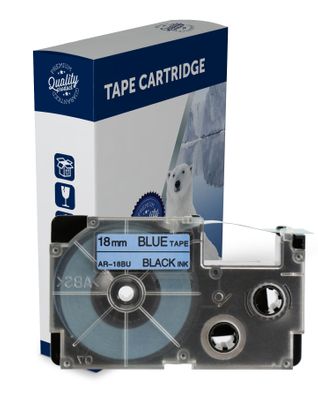 Premium Compatible Casio XR18BU Black Text on Blue Label Tape