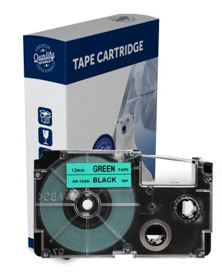 Premium Compatible Casio XR12GN Black Text on Green Label Tape
