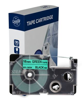 Premium Compatible Casio XR18GN Black Text on Green Label Tape