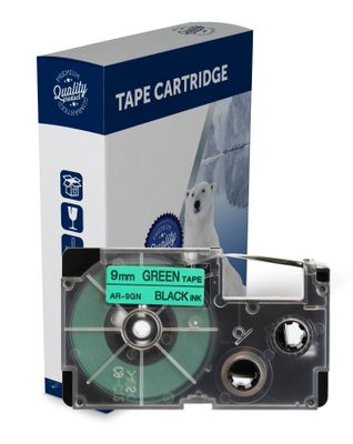 Premium Compatible Casio XR9GN Black Text on Green Label Tape