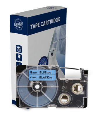 Premium Compatible Casio XR9BU Black Text on Blue Label Tape