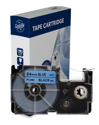 Premium Compatible Casio XR24BU Black Text on Blue Label Tape