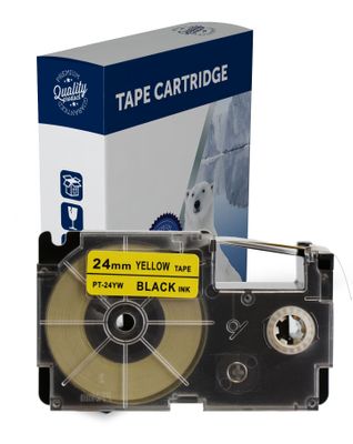 Premium Compatible Casio XR24YW Black Text on Yellow Label Tape