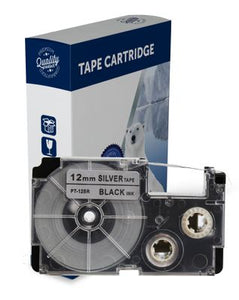 Premium Compatible Casio XR12SR Black Text on Silver Label Tape
