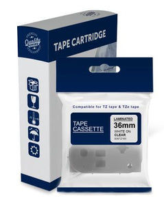 Premium Compatible Brother TZe165, TZ165 White Text on Clear Laminated Tape