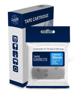 Premium Compatible Brother TZe565, TZ565 White Text on Blue Laminated Tape