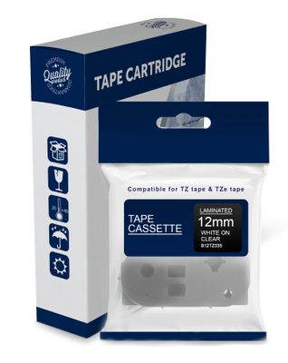Premium Compatible Brother TZe135, TZ135 White Text on Clear Laminated Tape